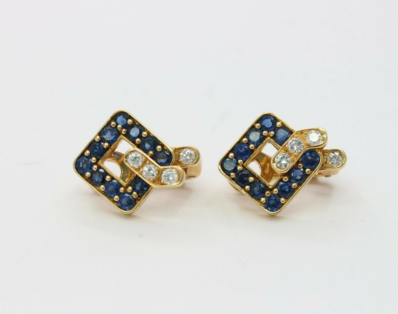 Mauboussin Paris Vintage 18K Yellow Gold Sapphire Diamond Earrings