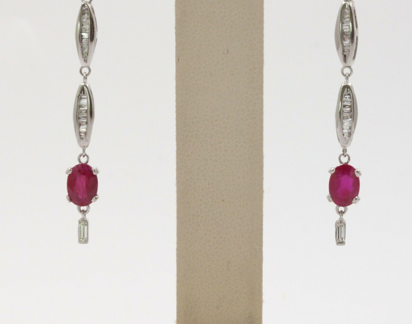Vintage 14K White Gold Hanging Ruby Diamond Earrings