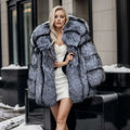 Bella Women's Fox Fur Coat | Full Pelt, Fluffy Hooded Overcoat 0