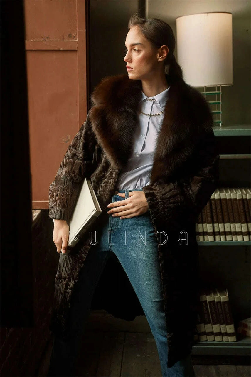 Bella Women's Winter Coat | Soft Sheep Skin, Sable Collar 1