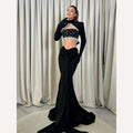 Celia Women's Bodycon Dress | Elegant Beading, Floor-Length Black Dress 0