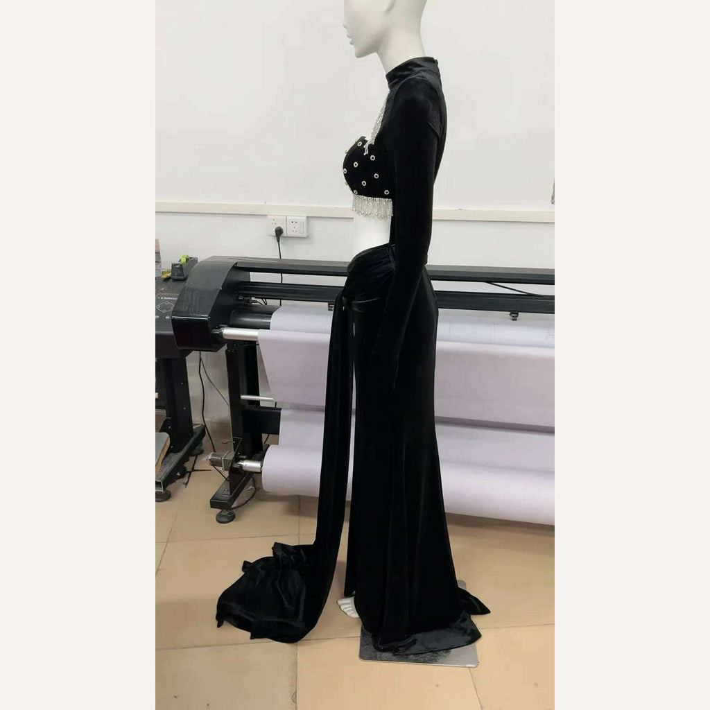 Celia Women's Bodycon Dress | Elegant Beading, Floor-Length Black Dress 3