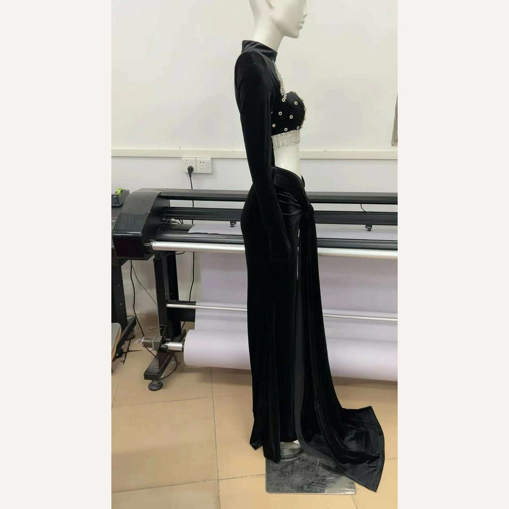 Celia Women's Bodycon Dress | Elegant Beading, Floor-Length Black Dress 4