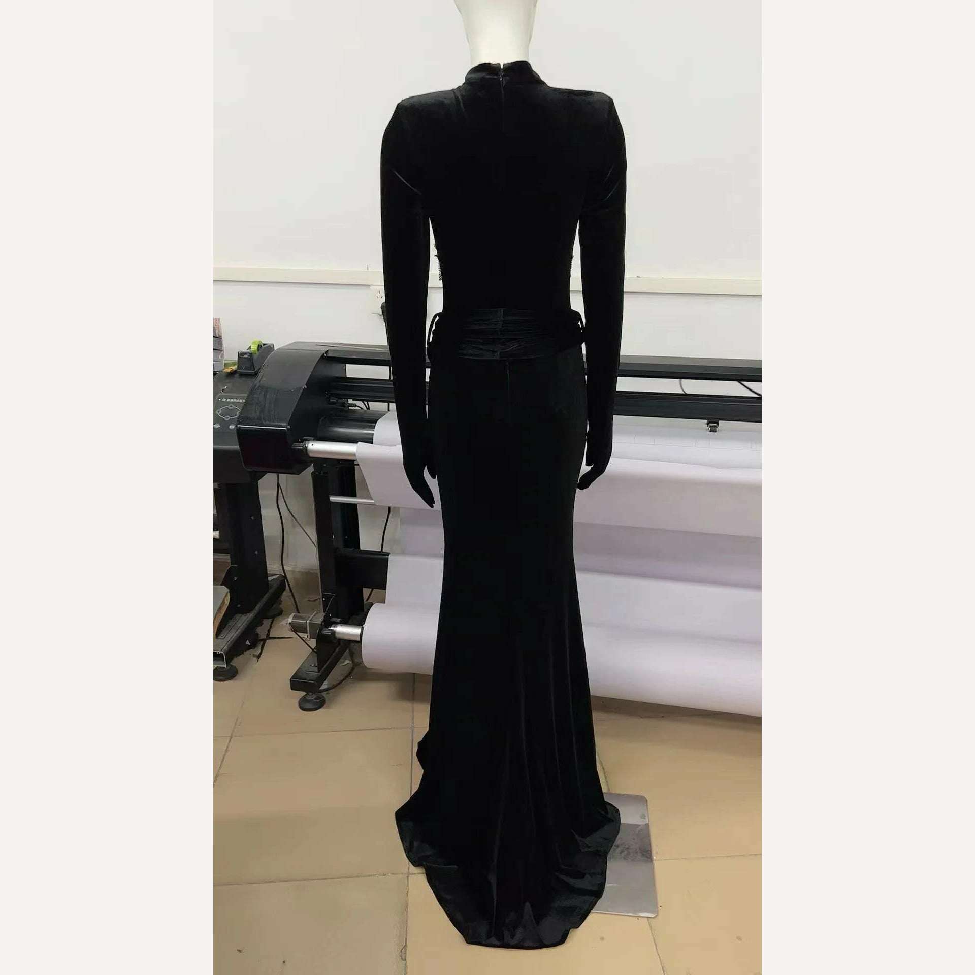 Celia Women's Bodycon Dress | Elegant Beading, Floor-Length Black Dress 5