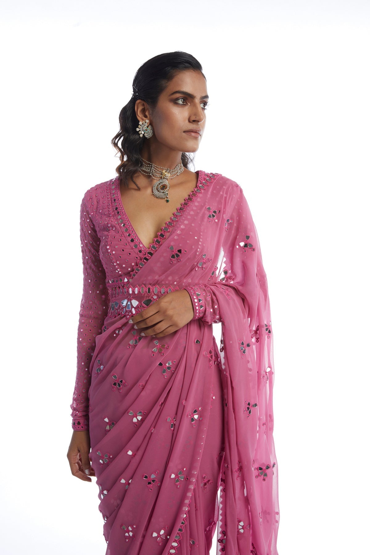 Daisy Women's Designer Saree | Hand Embellished Mirror Cut Work, Party Wear 0