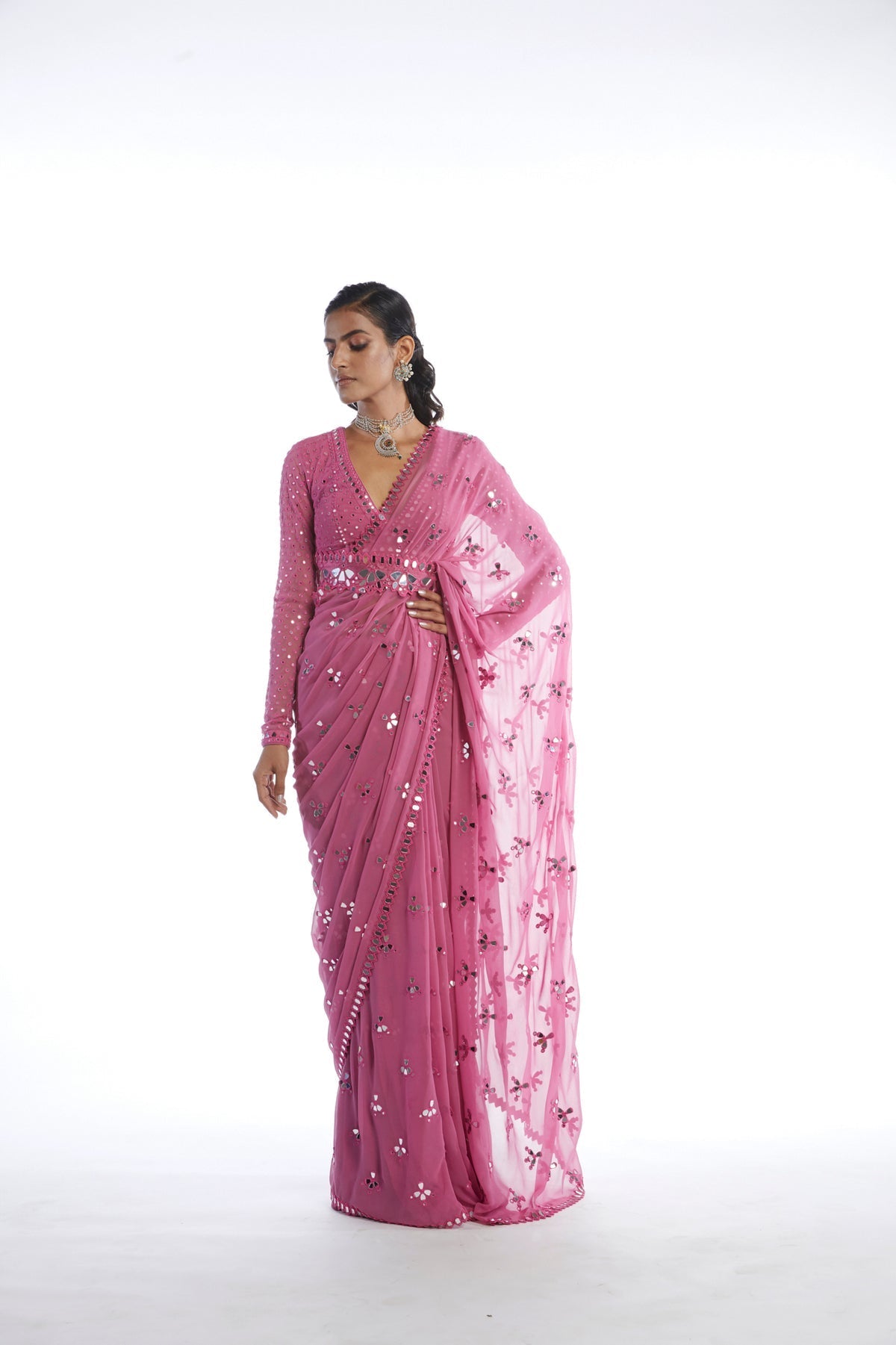 Daisy Women's Designer Saree | Hand Embellished Mirror Cut Work, Party Wear 1