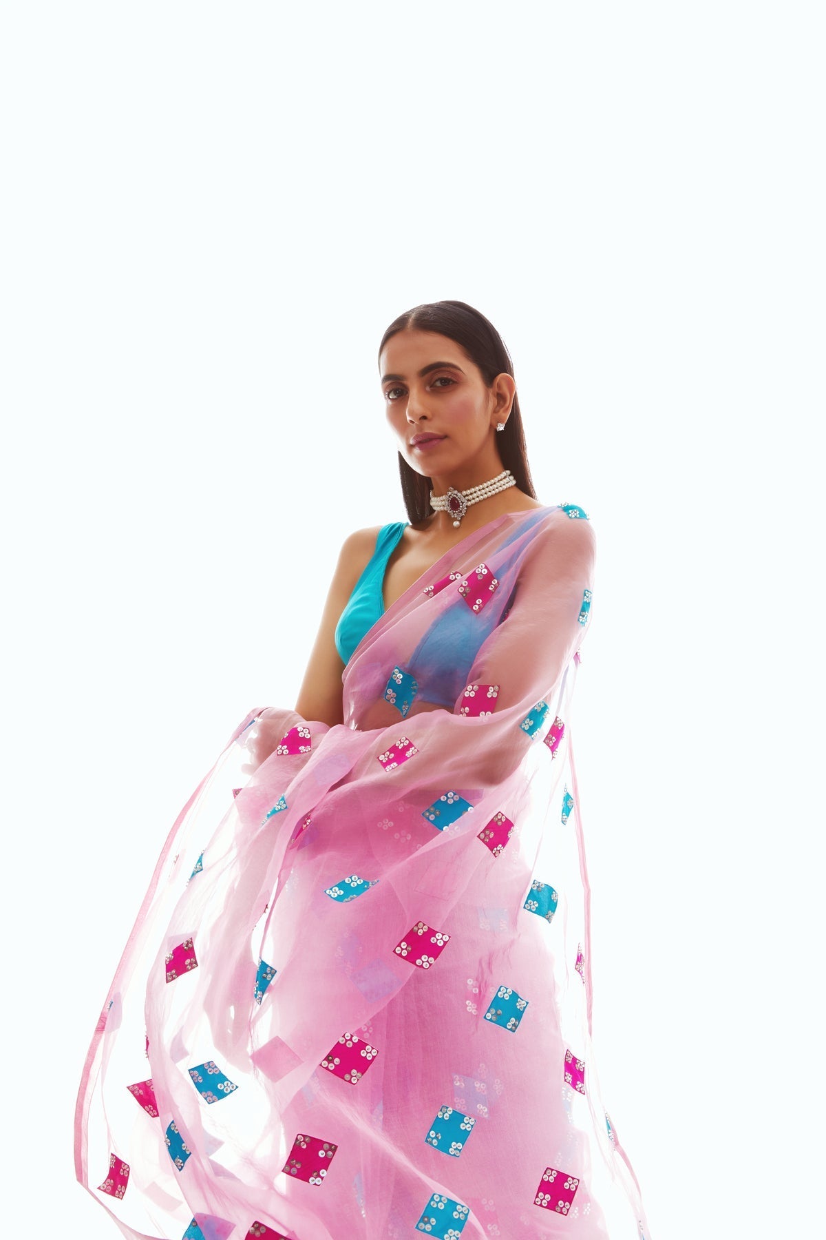 Daisy Women's Designer Saree | Hand Embroidered Organza, Party Wear 1