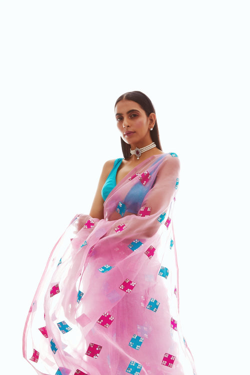 Daisy Women's Designer Saree | Hand Embroidered Organza, Party Wear 1