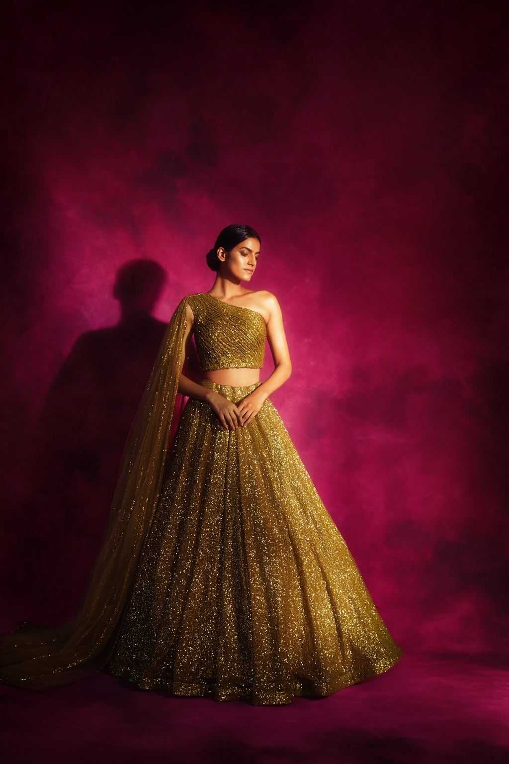 Dalia Women's Lehenga Set | Hand Embroidered Sequins, One Shoulder Design 0