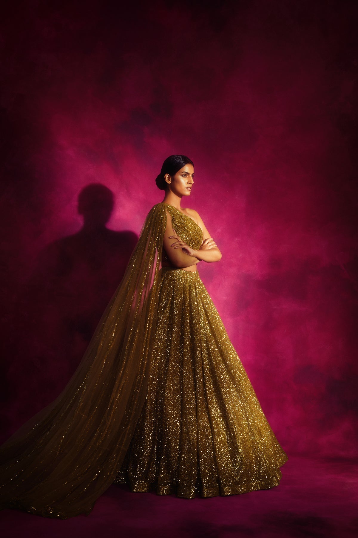 Dalia Women's Lehenga Set | Hand Embroidered Sequins, One Shoulder Design 2