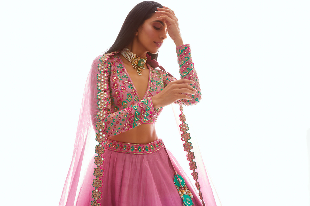 Dara Women's Lehenga Choli | Applique Mirrororganza, Elegant Design 0