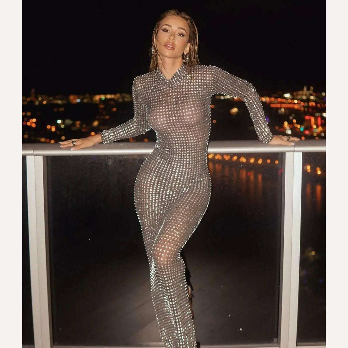 Diana Women's Bodycon Dress | Sexy Mesh with Diamond Accents, Cocktail Dress 0