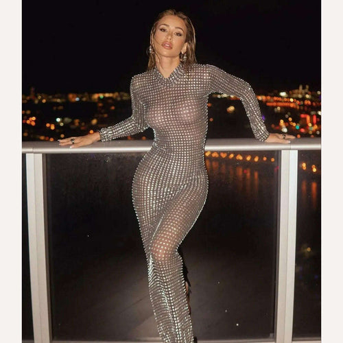 Diana Women's Bodycon Dress | Sexy Mesh with Diamond Accents, Cocktail Dress 0