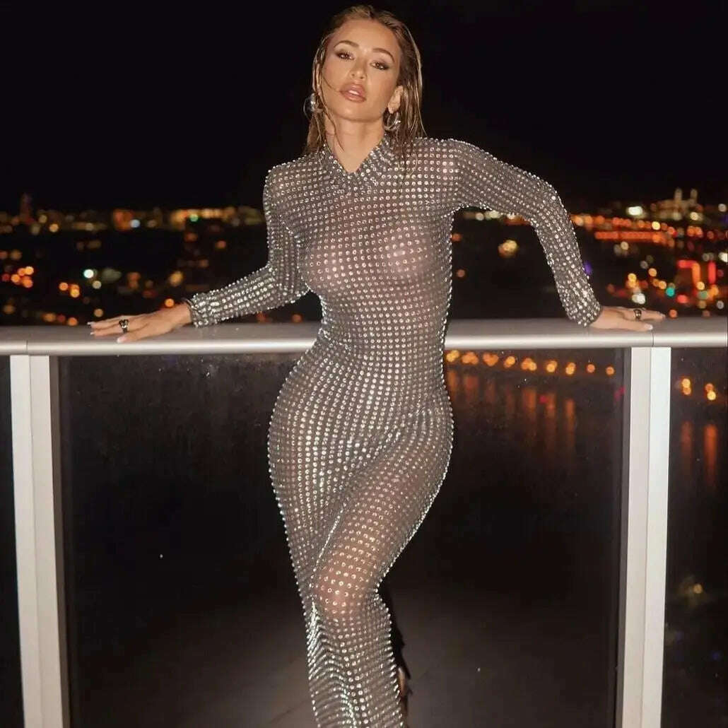 Diana Women's Bodycon Dress | Sexy Mesh with Diamond Accents, Cocktail Dress 4