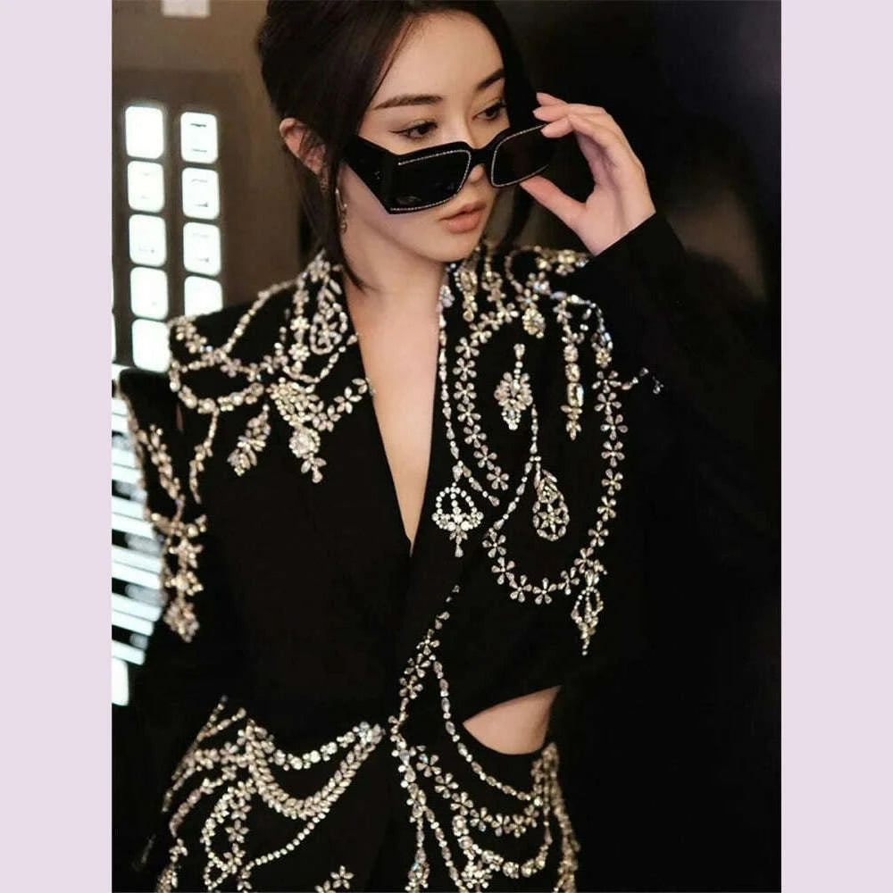 Diva Women's Blazer Tops | Crystal Beading, Backless Design 2