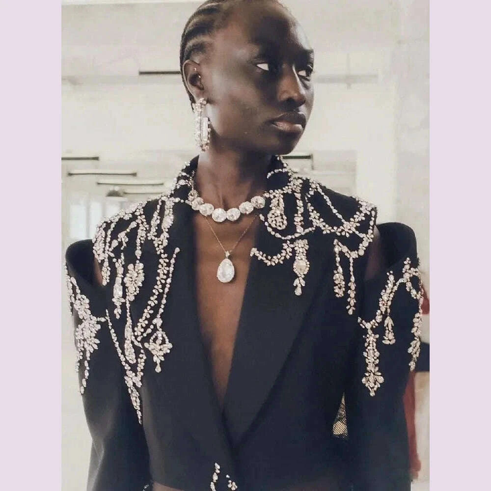Diva Women's Blazer Tops | Crystal Beading, Backless Design 3