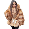 Fina Women's Hooded Fur Coat | Luxurious Fox Fur, Batwing Sleeves 0