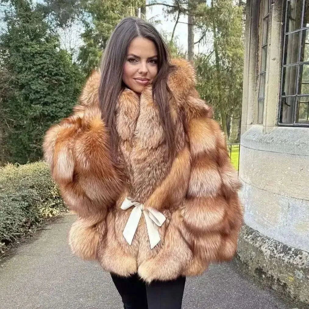 Fina Women's Hooded Fur Coat | Luxurious Fox Fur, Batwing Sleeves 1
