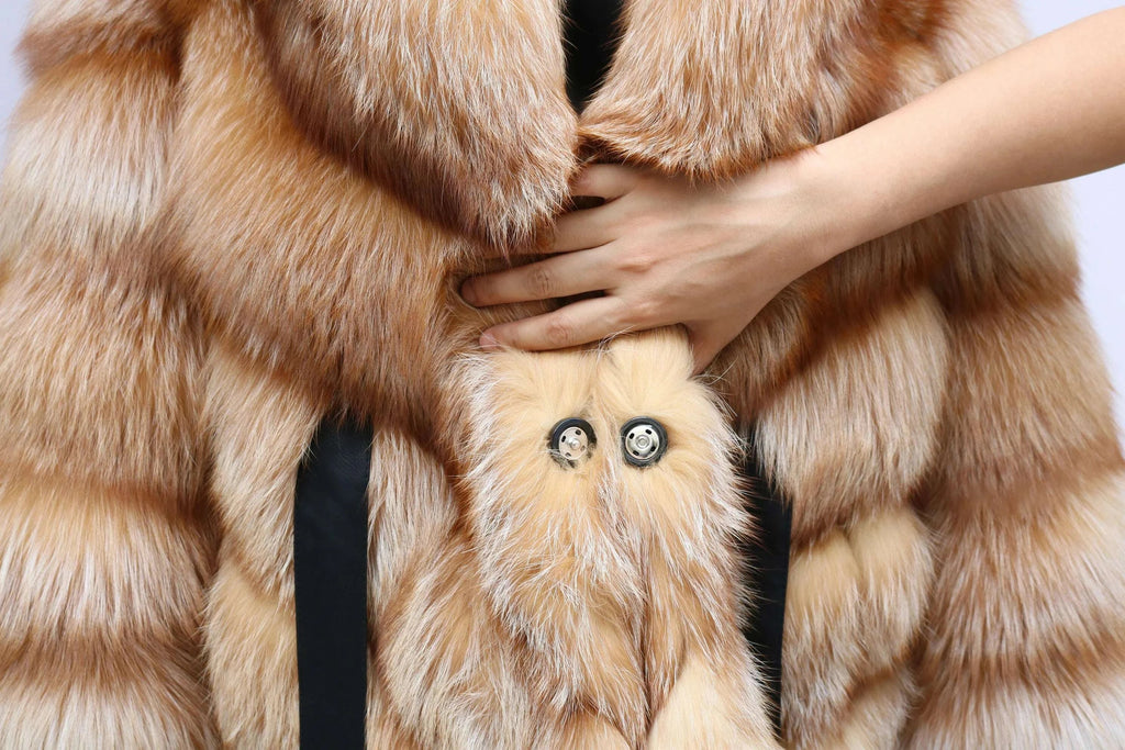 Fina Women's Hooded Fur Coat | Luxurious Fox Fur, Batwing Sleeves 4