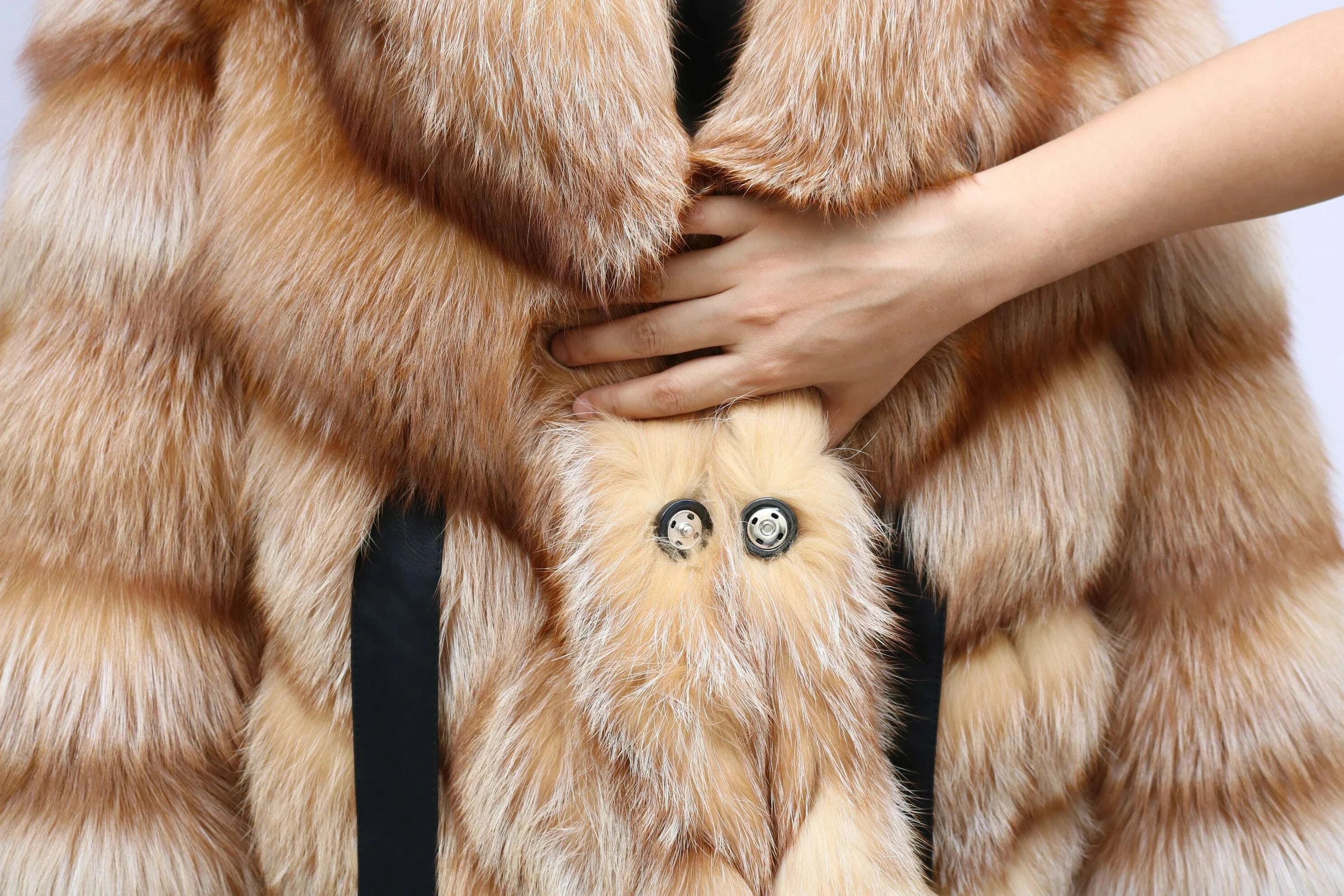 Fina Women's Hooded Fur Coat | Luxurious Fox Fur, Batwing Sleeves 4