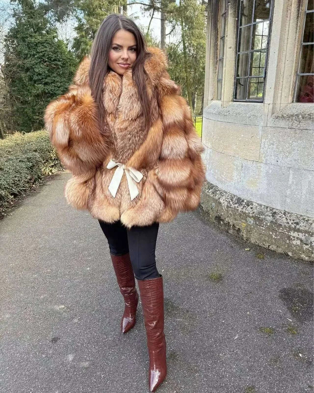 Fina Women's Hooded Fur Coat | Luxurious Fox Fur, Batwing Sleeves 5