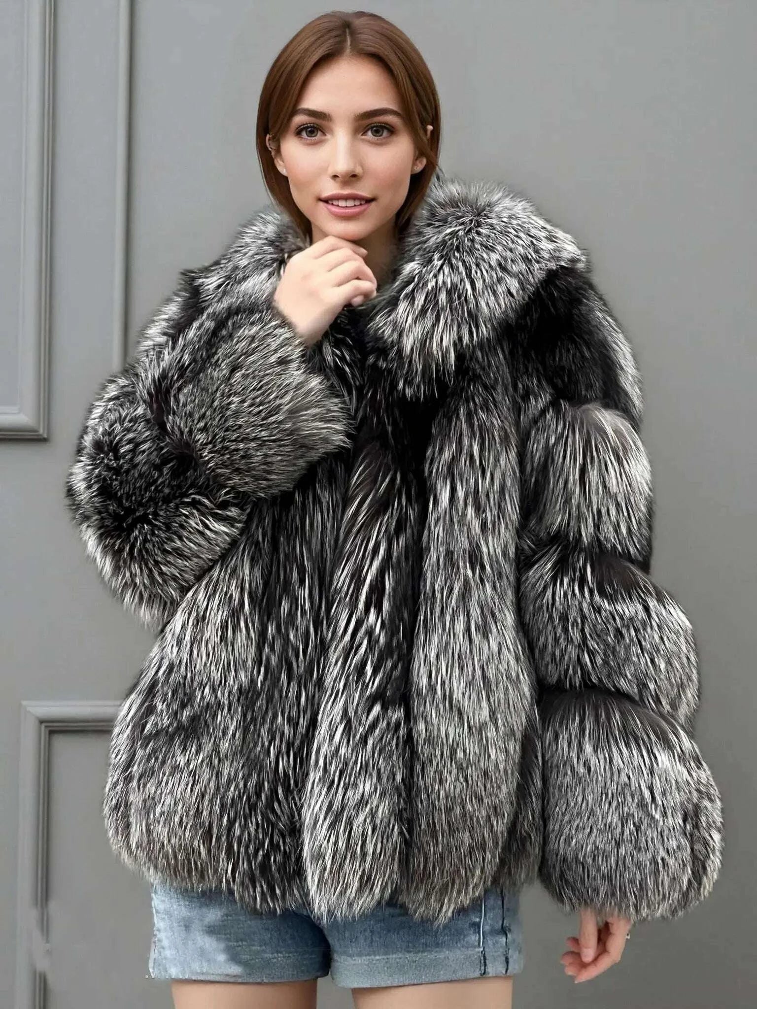 Fina Women's Waist Coat | Real Silver Fox Fur, Mid-Length 0