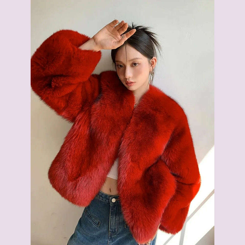 Fiona Women's Fox Fur Coat | Genuine Natural Fur, V-Neck 11