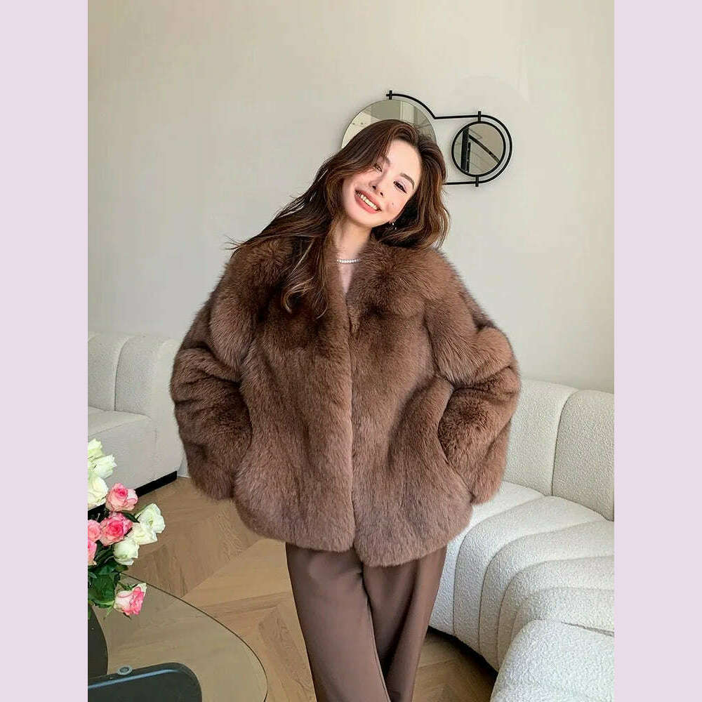 Fiona Women's Fox Fur Coat | Genuine Natural Fur, V-Neck 5