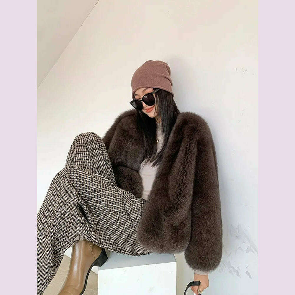 Fiona Women's Fox Fur Coat | Genuine Natural Fur, V-Neck 7