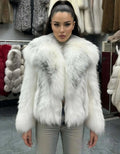 Fiona Women's Fox Fur Coat | Natural Stripes, Luxury Fashion 0