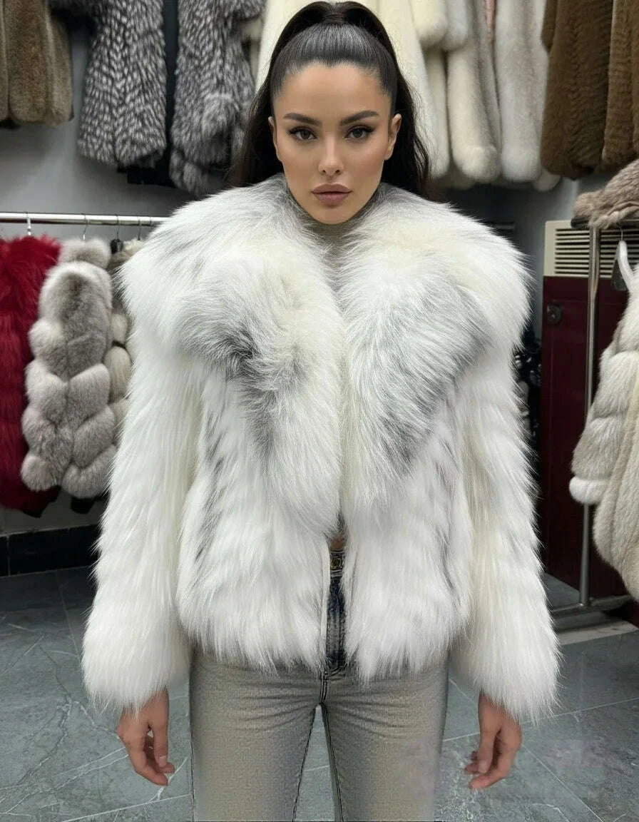 Fiona Women's Fox Fur Coat | Natural Stripes, Luxury Fashion 0