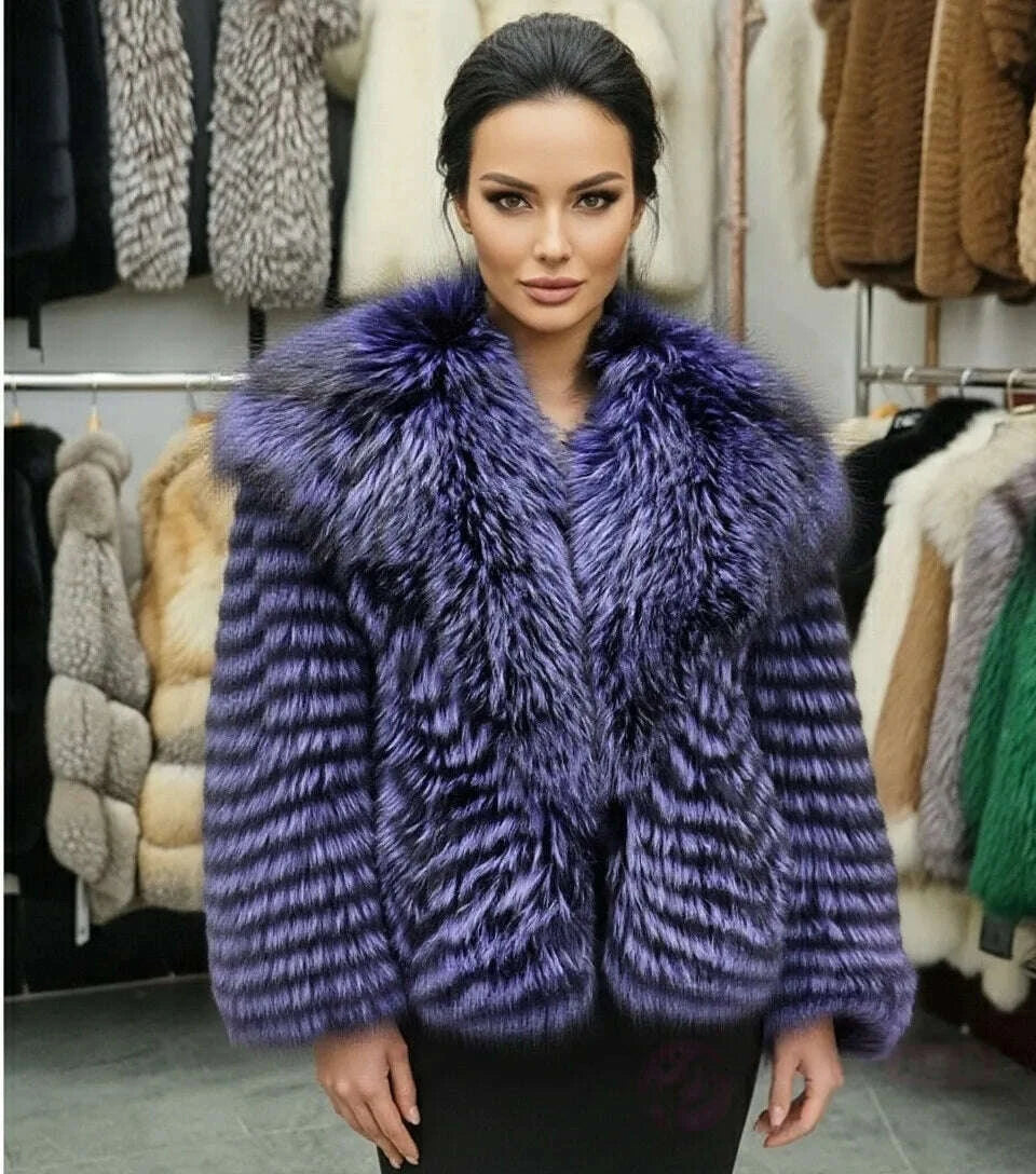 Fiona Women's Fox Fur Coat | Natural Stripes, Luxury Fashion 1