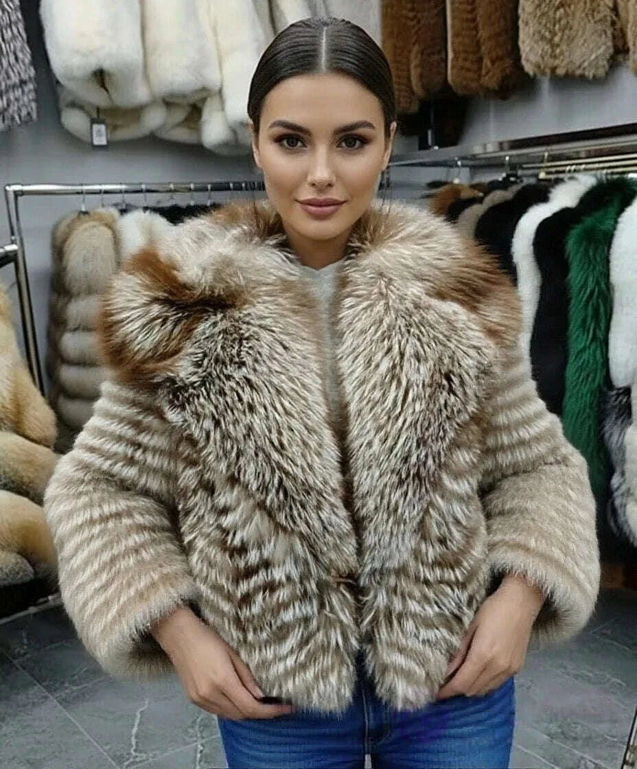 Fiona Women's Fox Fur Coat | Natural Stripes, Luxury Fashion 11