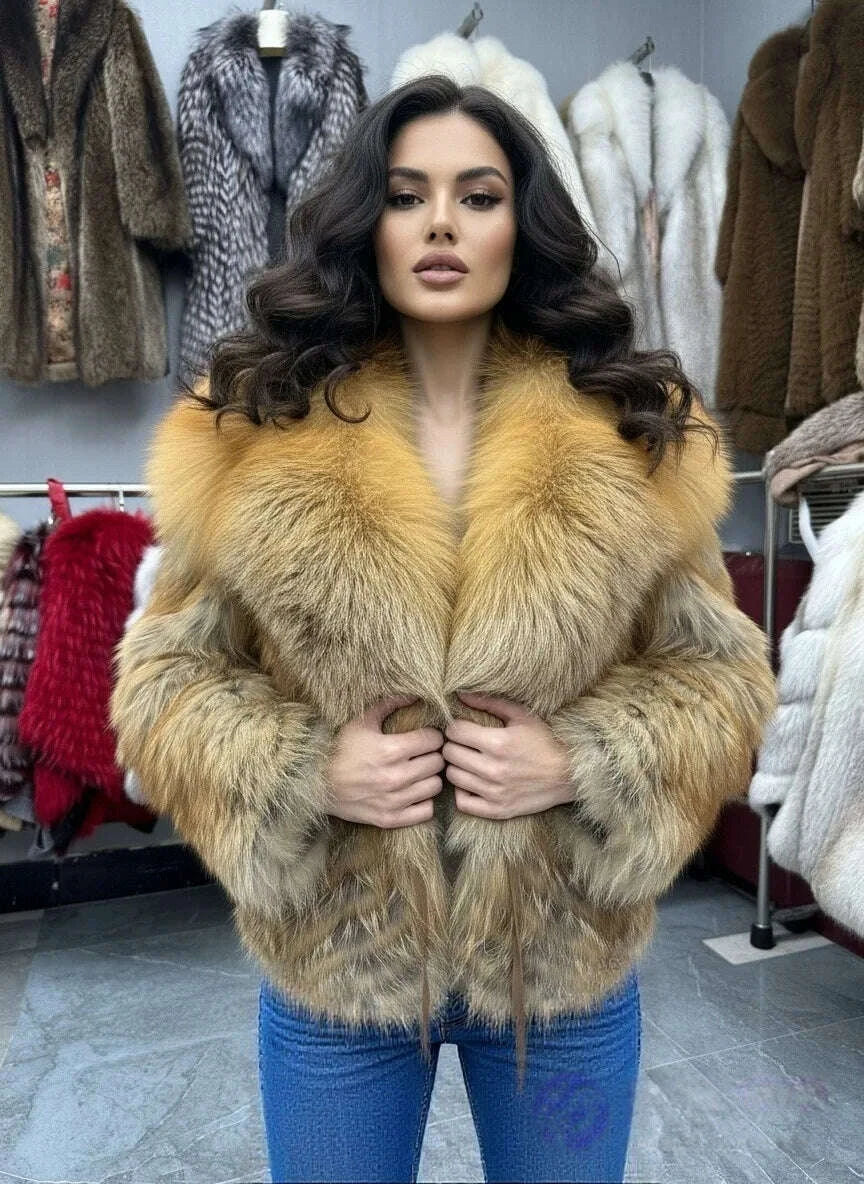 Fiona Women's Fox Fur Coat | Natural Stripes, Luxury Fashion 13