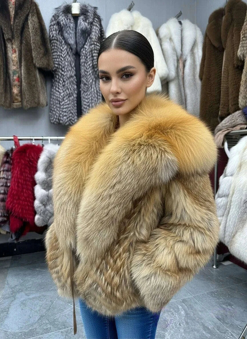 Fiona Women's Fox Fur Coat | Natural Stripes, Luxury Fashion 2