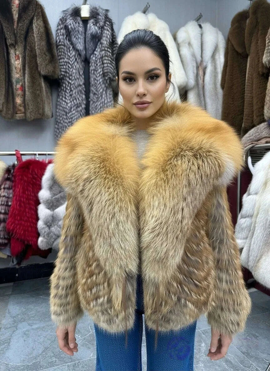 Fiona Women's Fox Fur Coat | Natural Stripes, Luxury Fashion 3