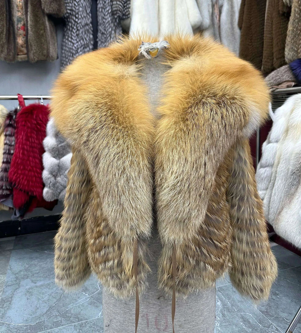 Fiona Women's Fox Fur Coat | Natural Stripes, Luxury Fashion 4