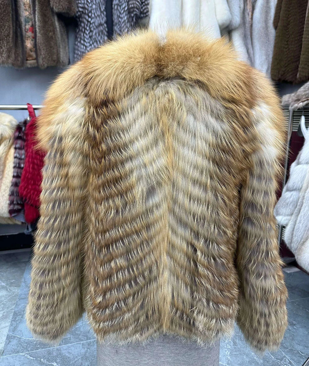Fiona Women's Fox Fur Coat | Natural Stripes, Luxury Fashion 5