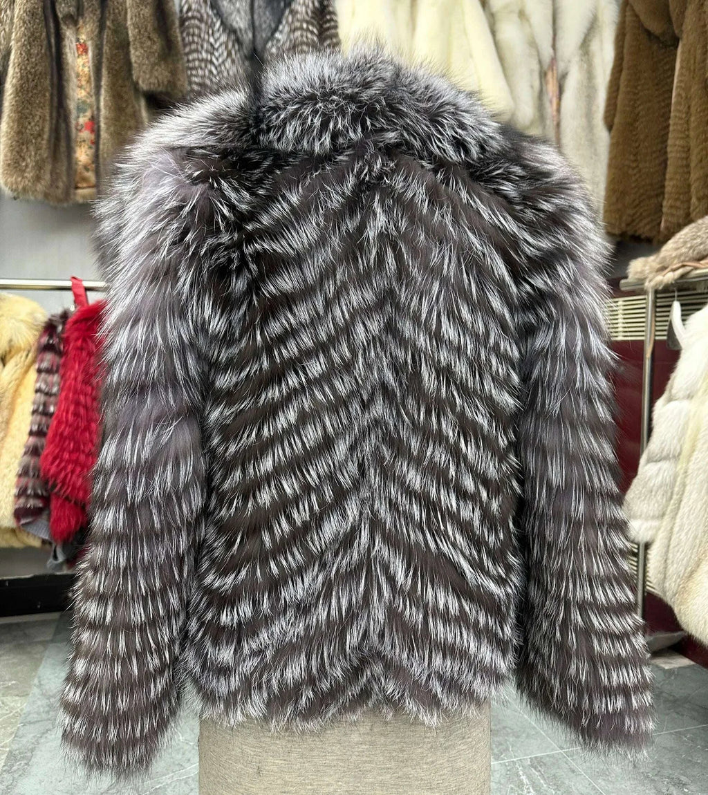 Fiona Women's Fox Fur Coat | Natural Stripes, Luxury Fashion 6