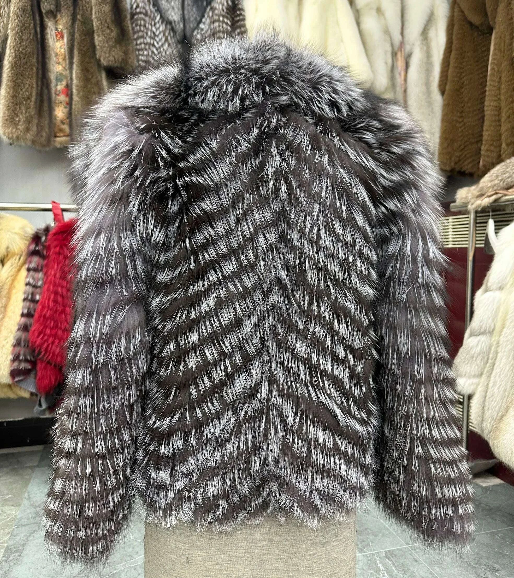Fiona Women's Fox Fur Coat | Natural Stripes, Luxury Fashion 6