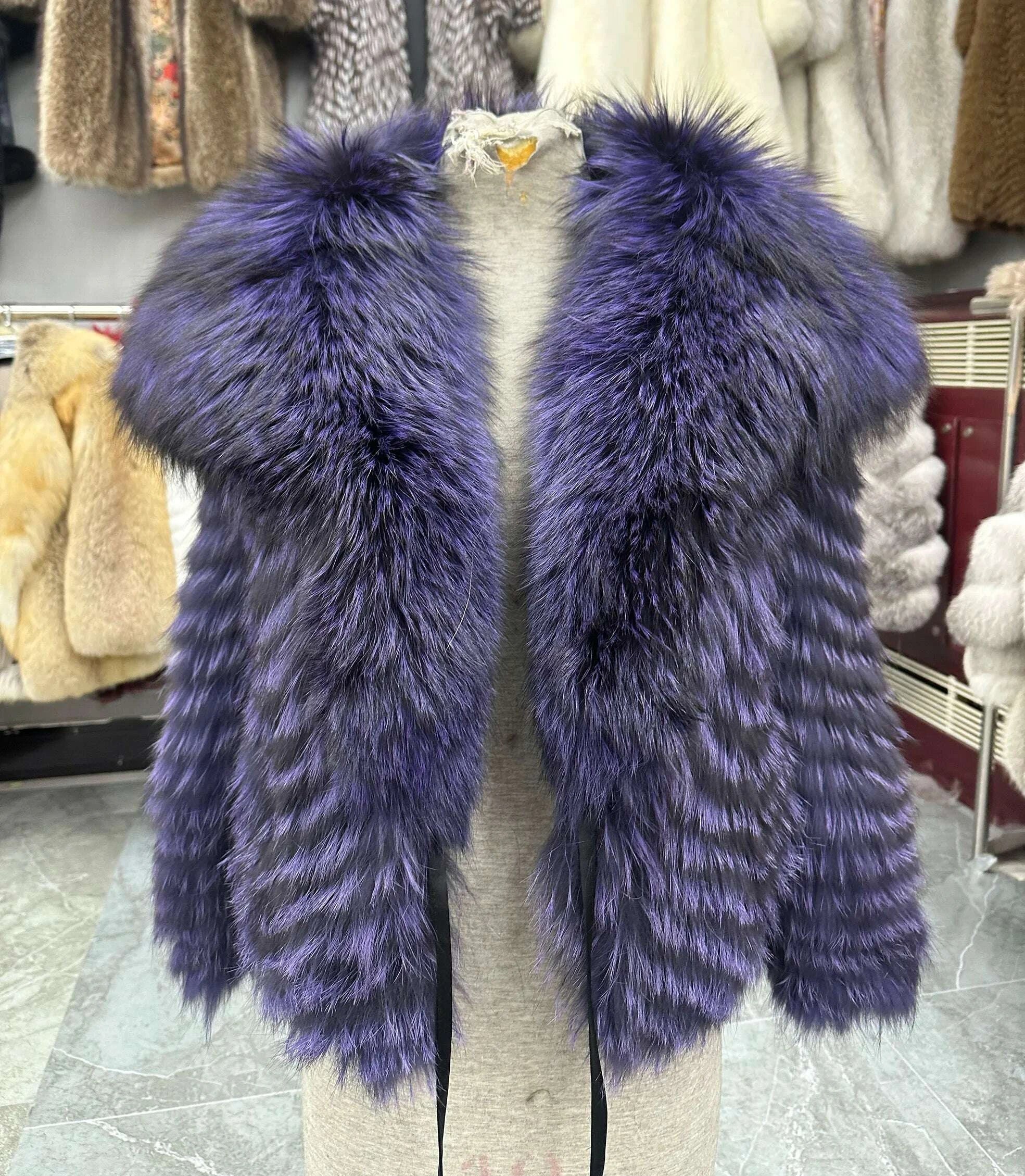 Fiona Women's Fox Fur Coat | Natural Stripes, Luxury Fashion 7