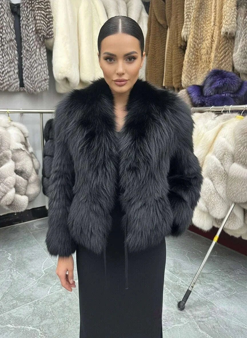 Fiona Women's Fox Fur Coat | Natural Stripes, Luxury Fashion 9