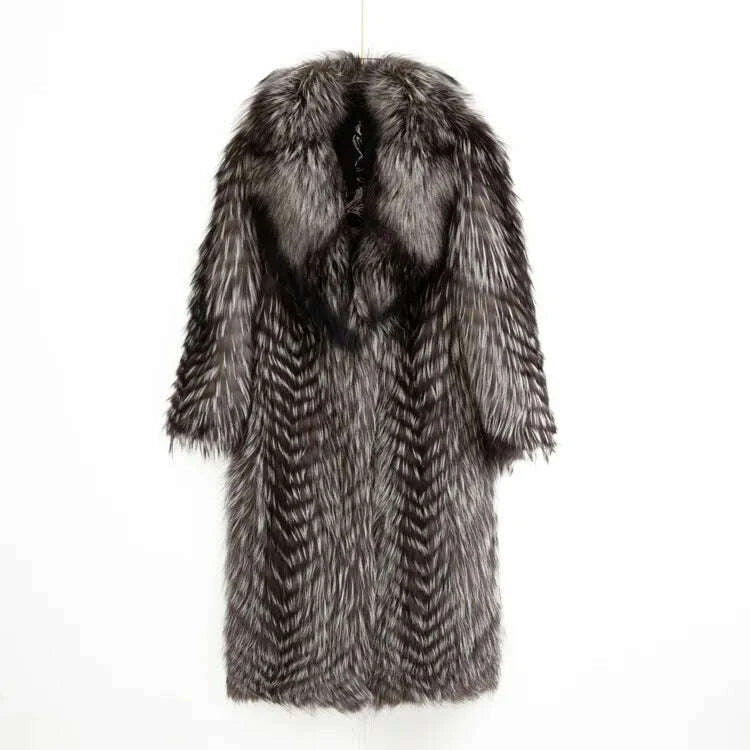 Fiona Women's Long Fur Coat | 100% Real Silver Fox, Luxury Warm Outerwear 10