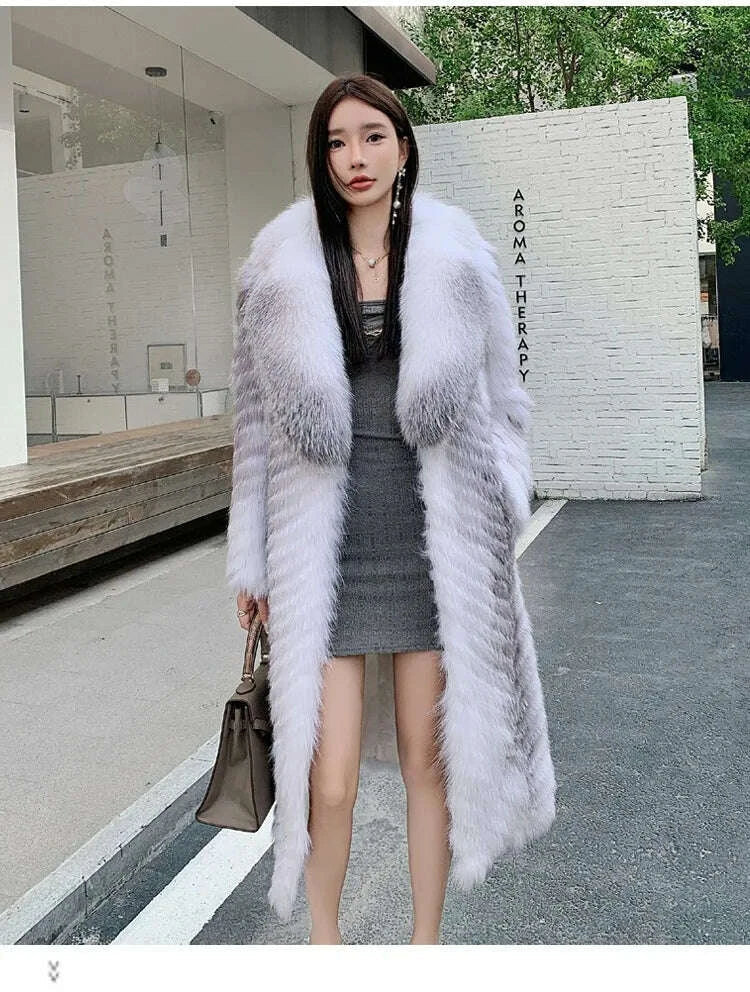 Fiona Women's Long Fur Coat | 100% Real Silver Fox, Luxury Warm Outerwear 11