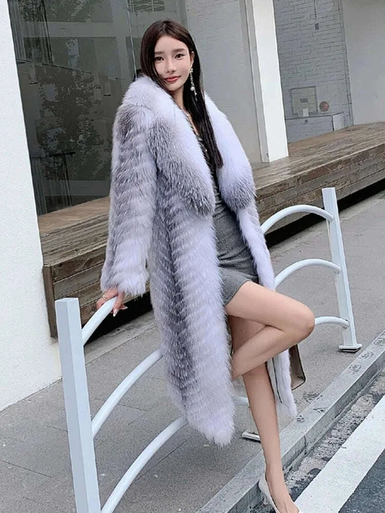 Fiona Women's Long Fur Coat | 100% Real Silver Fox, Luxury Warm Outerwear 2