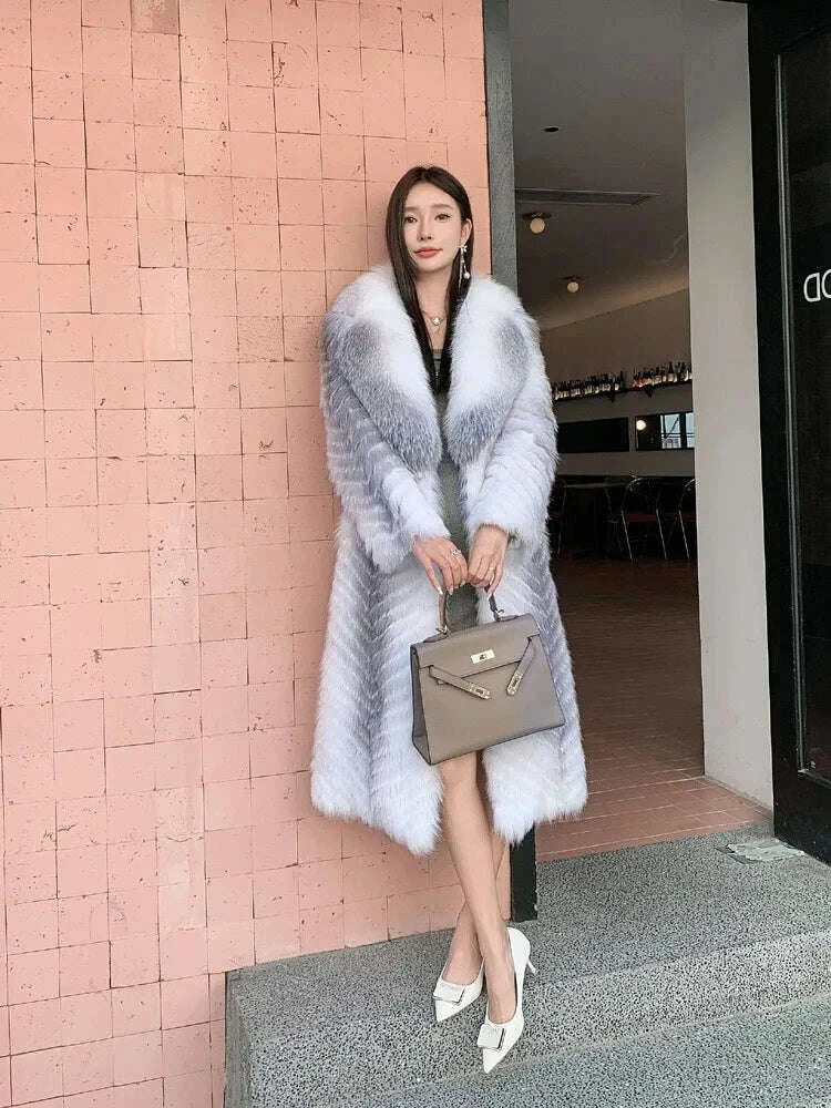 Fiona Women's Long Fur Coat | 100% Real Silver Fox, Luxury Warm Outerwear 3
