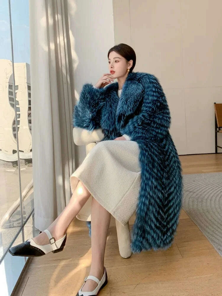 Fiona Women's Long Fur Coat | 100% Real Silver Fox, Luxury Warm Outerwear 5