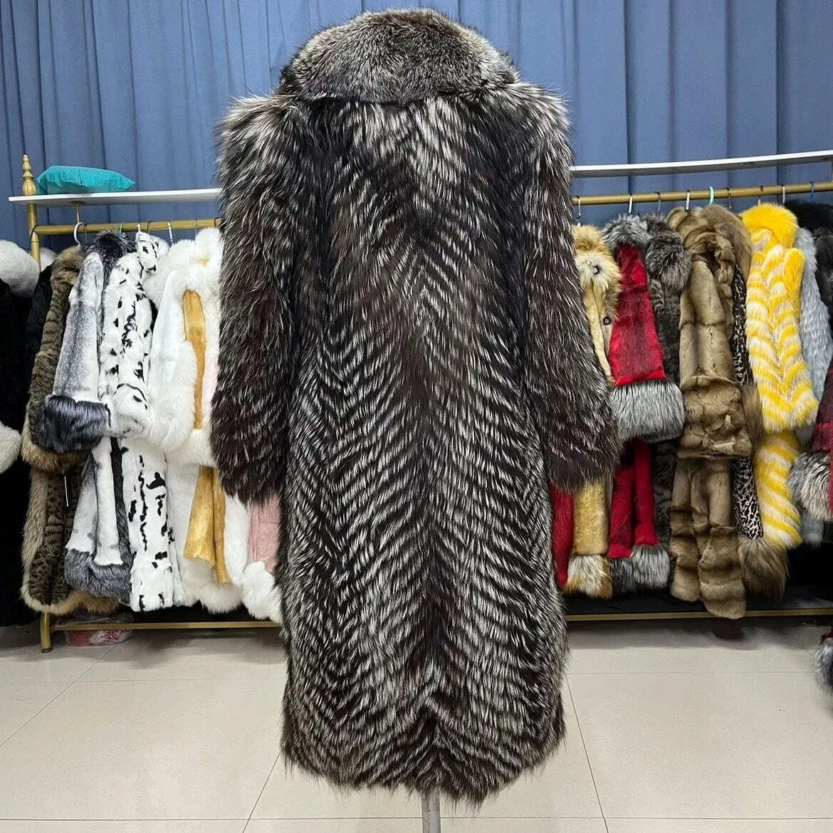 Fiona Women's Long Fur Coat | 100% Real Silver Fox, Luxury Warm Outerwear 7