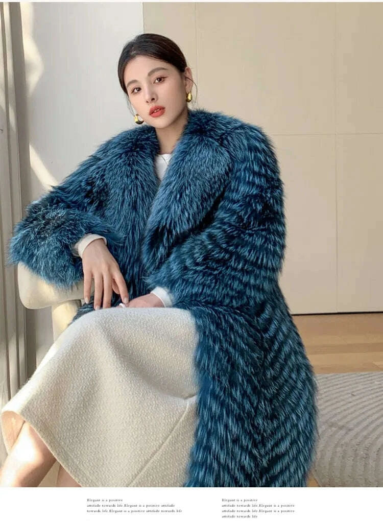 Fiona Women's Long Fur Coat | 100% Real Silver Fox, Luxury Warm Outerwear 8