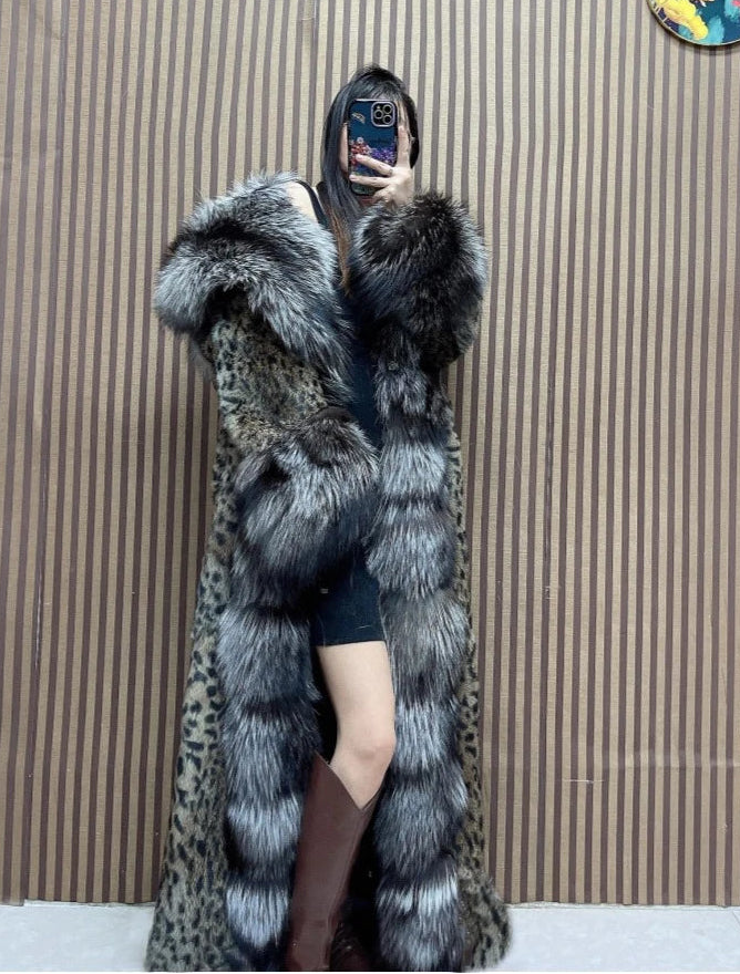 Fiona Women's Long Fur Coat | Genuine Rabbit & Fox Fur, Hooded 1
